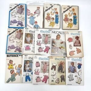 Lot of 14 Vintage Baby Clothes Sewing Patterns Newborn-12 Mos. Cut & Uncut 1980s